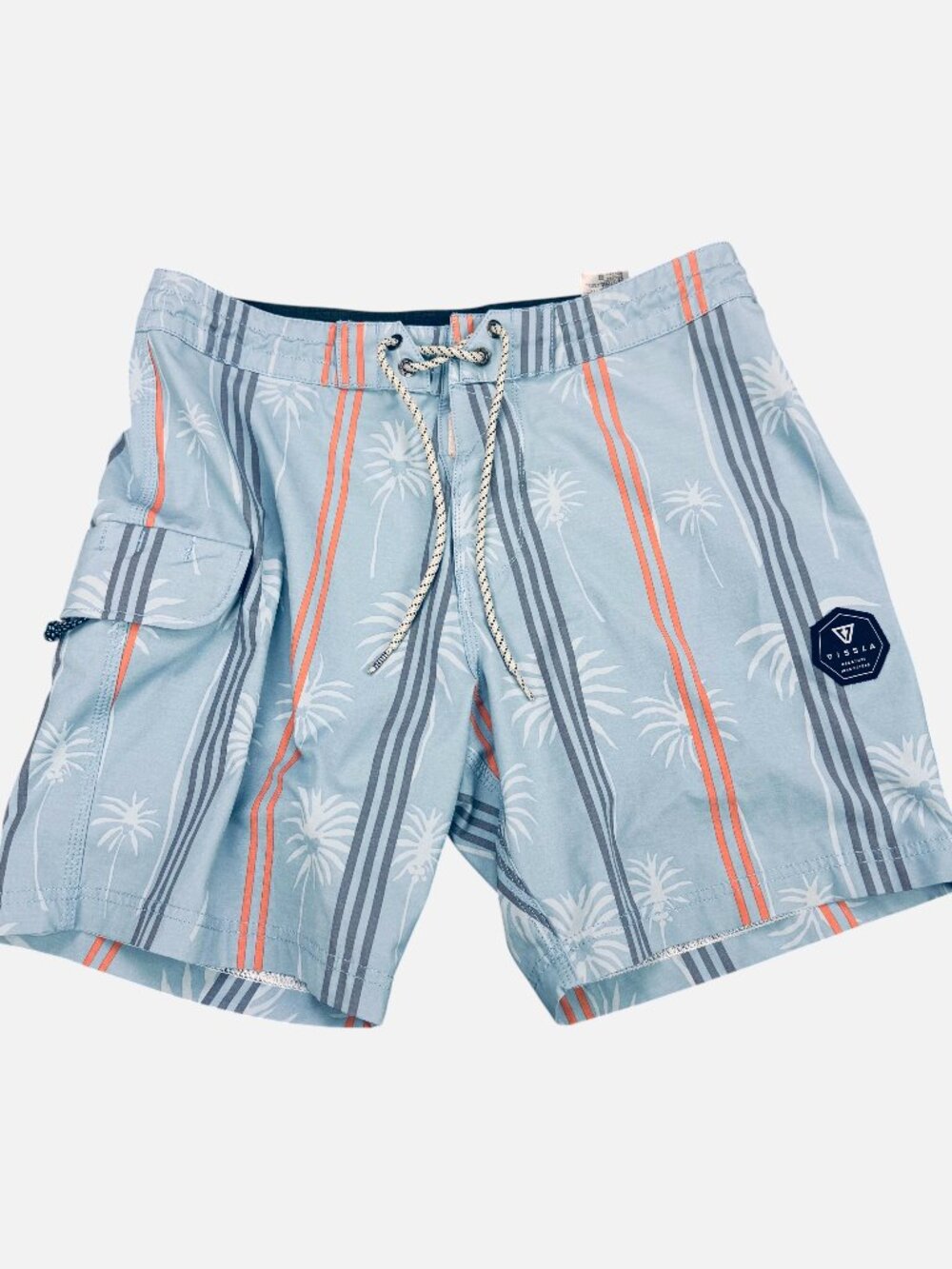 Vissla Twentynine 30W Boardshorts Pacific Blue Palm Tree Stripe Coconut 16.5"